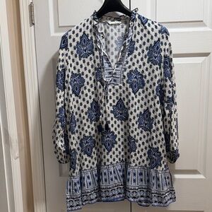 Zara Blue and White Floral Dress  cotton gauze material